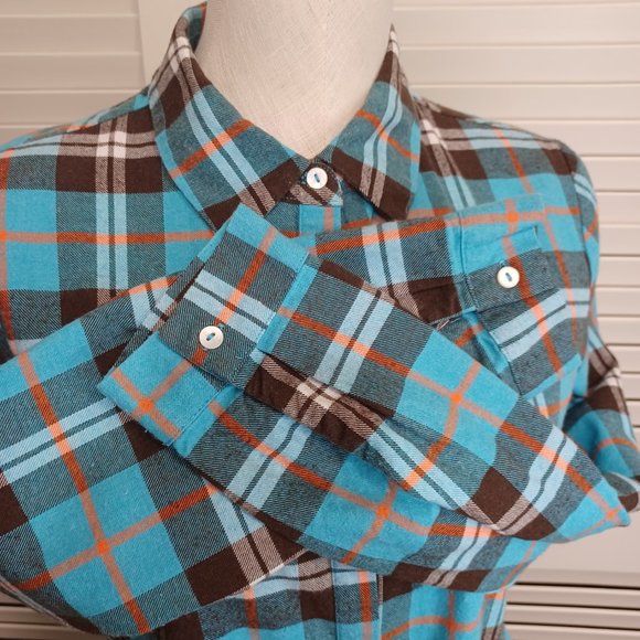 Sundance Hayden Creek Blue Plaid Flannel Peplum Top Plaid Size Large - Picture 3 of 15
